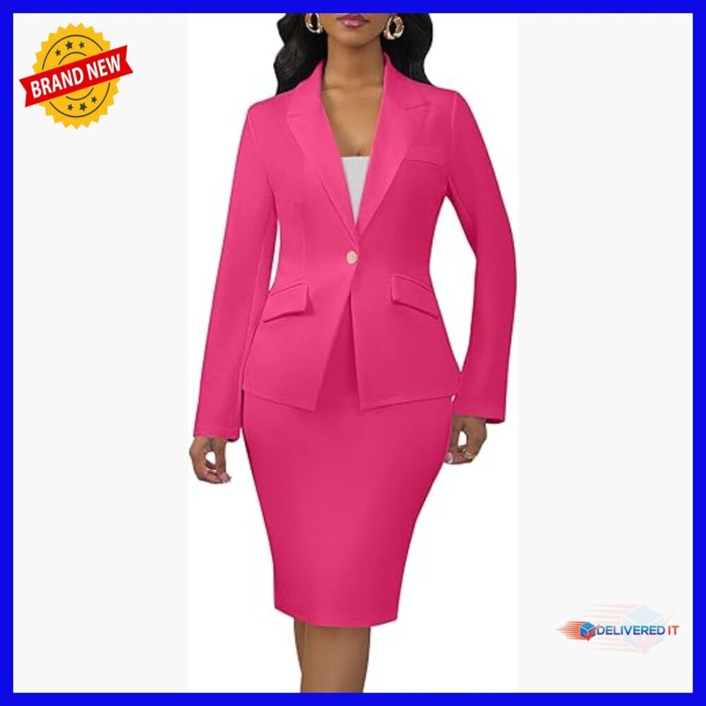 Professional 2-Piece Skirt Suit Set with Blazer and Pencil Skirt